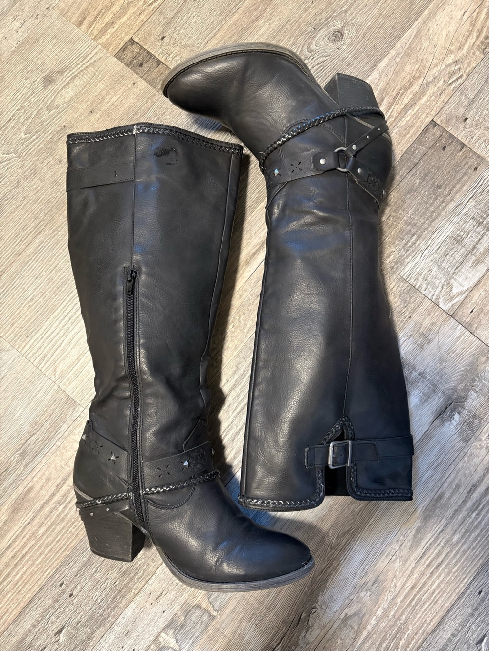 Jellypop Black Braided Harness Mid-Calf Heeled Boots